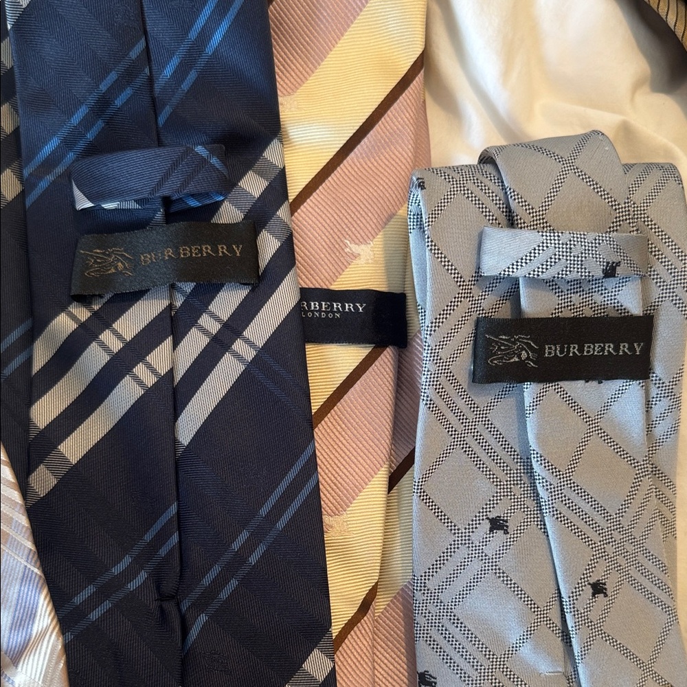 Burberry Navy, Pink & Light Gray Silk Tie Trio